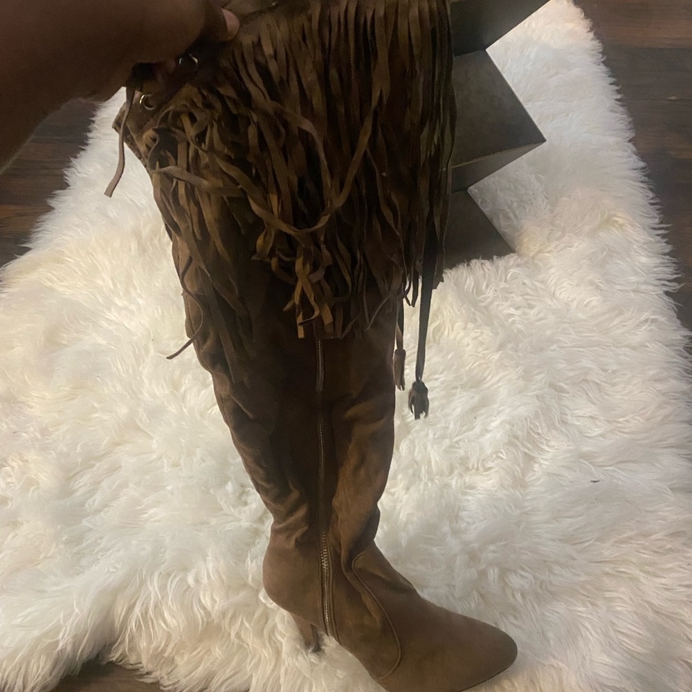 Thigh high fringe boots never worn New
